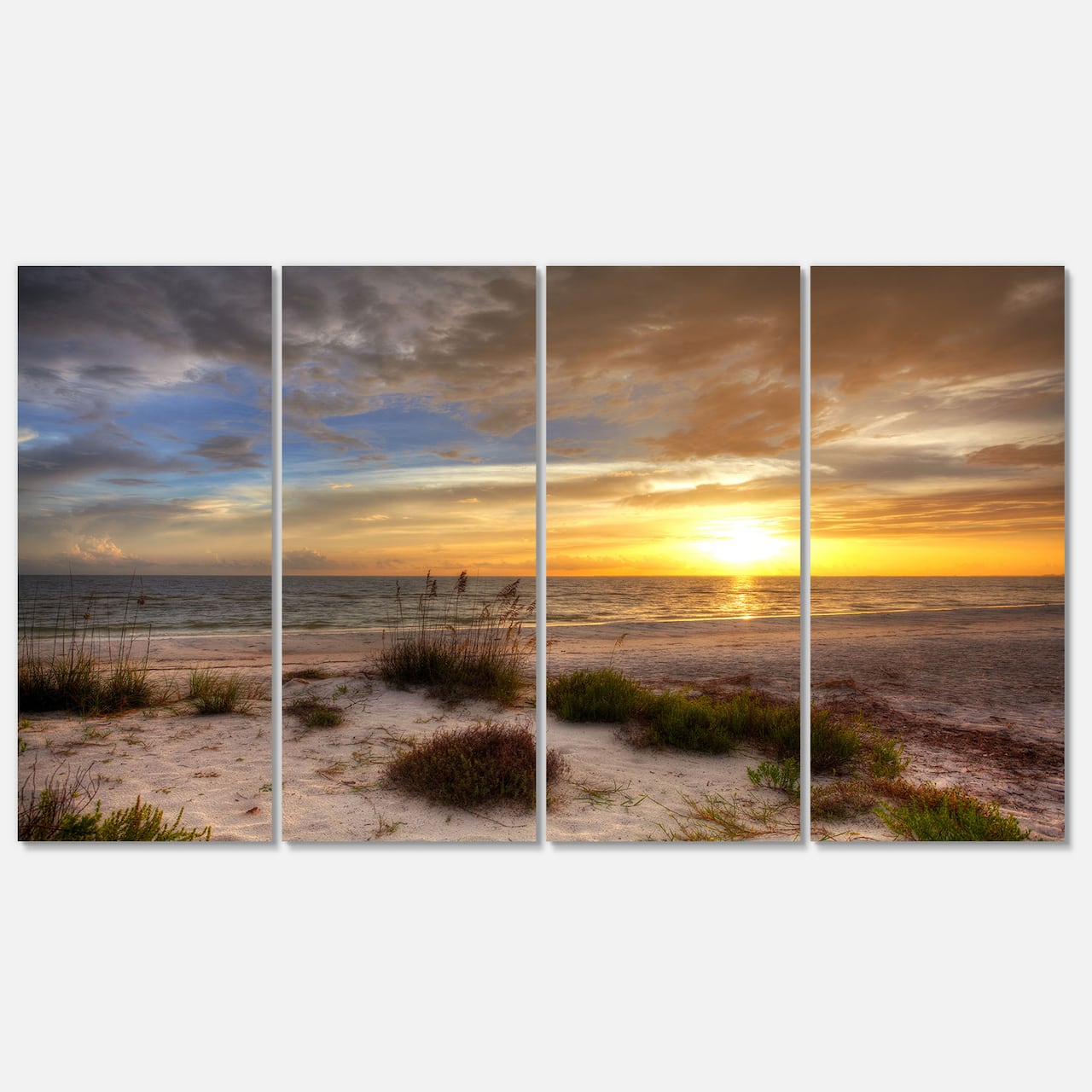 Designart - Sandy Beach with sunset - Sea & Shore Photography on Wrapped Canvas set